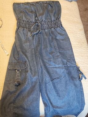 Blush Light Denim Blue Strapless Jumpsuit